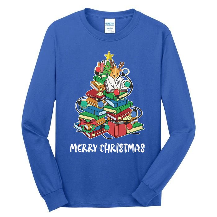 Merry Christmas Library Tree Cute Book Lover Librarian Funny Gift Tall Long Sleeve T-Shirt