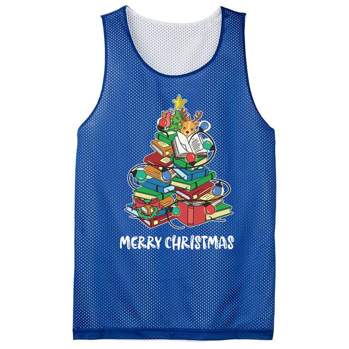 Merry Christmas Library Tree Cute Book Lover Librarian Funny Gift Mesh Reversible Basketball Jersey Tank