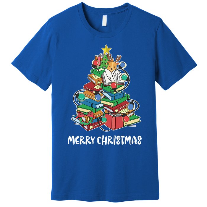 Merry Christmas Library Tree Cute Book Lover Librarian Funny Gift Premium T-Shirt