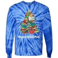 Merry Christmas Library Tree Cute Book Lover Librarian Funny Gift Tie-Dye Long Sleeve Shirt