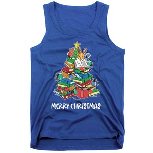 Merry Christmas Library Tree Cute Book Lover Librarian Funny Gift Tank Top