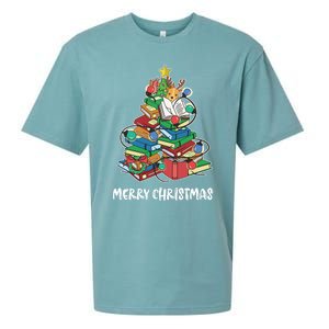 Merry Christmas Library Tree Cute Book Lover Librarian Funny Gift Sueded Cloud Jersey T-Shirt