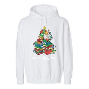 Merry Christmas Library Tree Cute Book Lover Librarian Funny Gift Garment-Dyed Fleece Hoodie