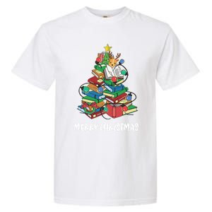 Merry Christmas Library Tree Cute Book Lover Librarian Funny Gift Garment-Dyed Heavyweight T-Shirt