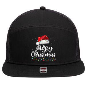 Merry Christmas Lights Santa Hat Family Matching Pajamas 7 Panel Mesh Trucker Snapback Hat