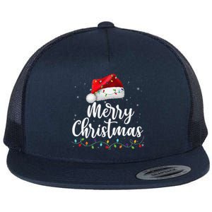 Merry Christmas Lights Santa Hat Family Matching Pajamas Flat Bill Trucker Hat