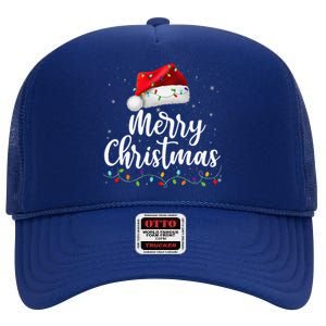 Merry Christmas Lights Santa Hat Family Matching Pajamas High Crown Mesh Back Trucker Hat