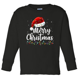 Merry Christmas Lights Red Santa Hat Xmas Family Toddler Long Sleeve Shirt