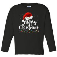 Merry Christmas Lights Red Santa Hat Xmas Family Toddler Long Sleeve Shirt