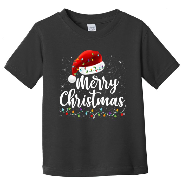 Merry Christmas Lights Red Santa Hat Xmas Family Toddler T-Shirt