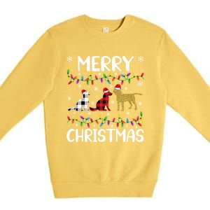 Merry Christmas Lighting Santa Golden Retriever Dog Xmas Gift Premium Crewneck Sweatshirt