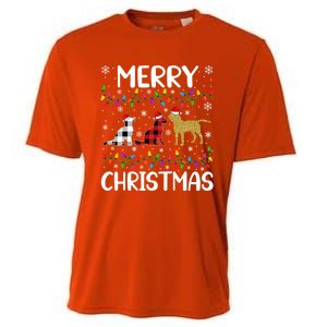 Merry Christmas Lighting Santa Golden Retriever Dog Xmas Gift Cooling Performance Crew T-Shirt