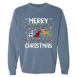 Merry Christmas Lighting Santa Golden Retriever Dog Xmas Gift Garment-Dyed Sweatshirt