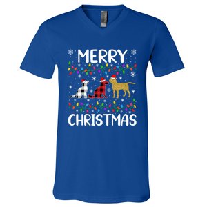 Merry Christmas Lighting Santa Golden Retriever Dog Xmas Gift V-Neck T-Shirt