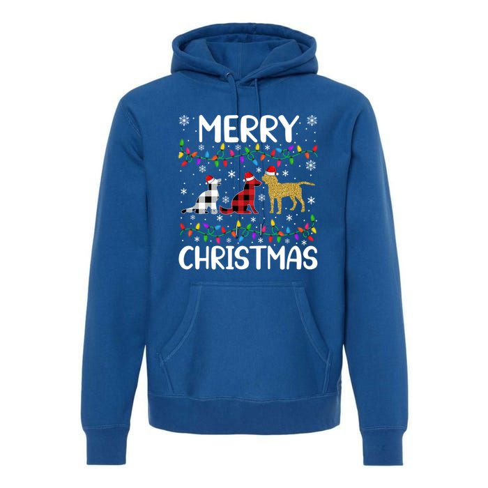 Merry Christmas Lighting Santa Golden Retriever Dog Xmas Gift Premium Hoodie