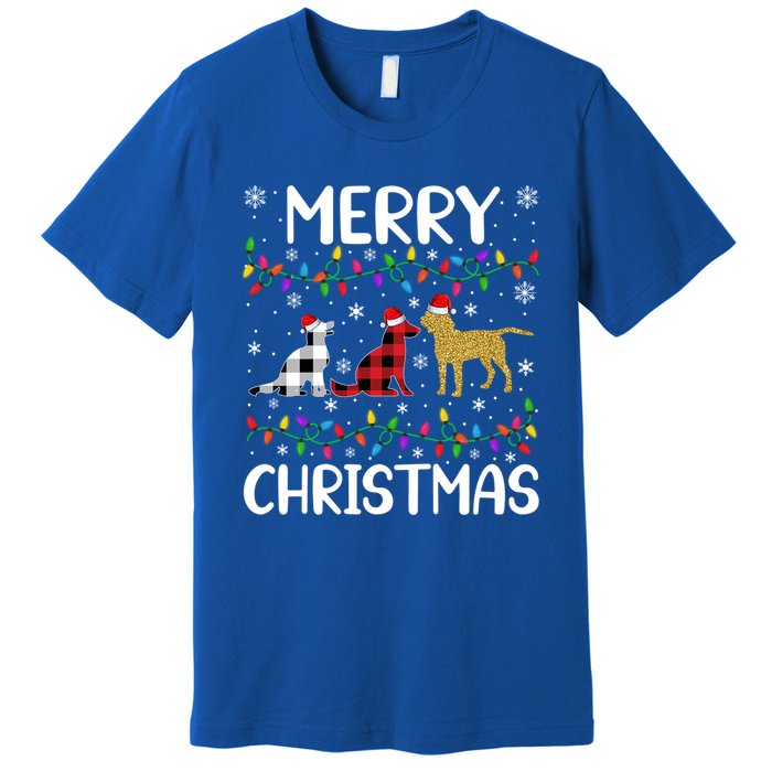 Merry Christmas Lighting Santa Golden Retriever Dog Xmas Gift Premium T-Shirt