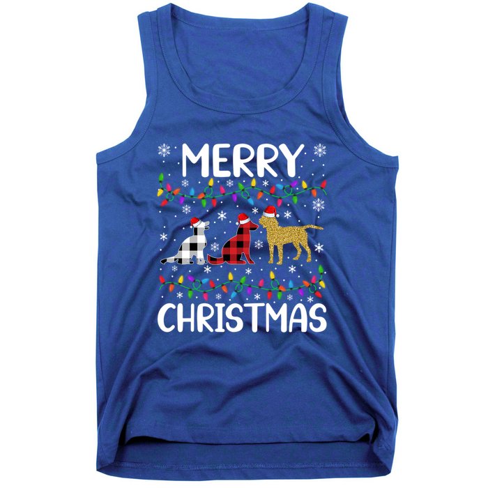 Merry Christmas Lighting Santa Golden Retriever Dog Xmas Gift Tank Top