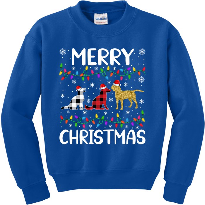 Merry Christmas Lighting Santa Golden Retriever Dog Xmas Gift Kids Sweatshirt