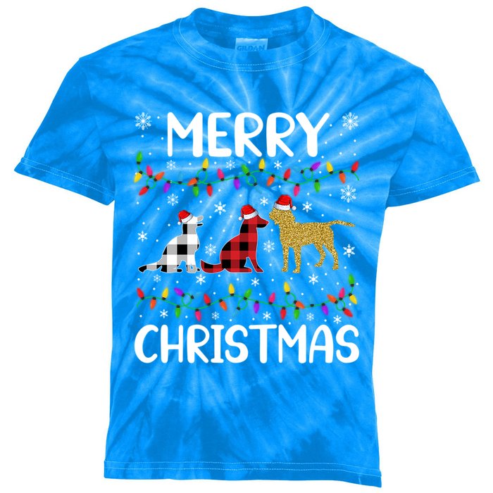 Merry Christmas Lighting Santa Golden Retriever Dog Xmas Gift Kids Tie-Dye T-Shirt