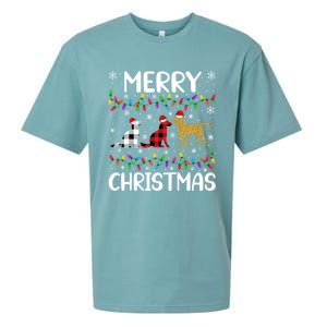 Merry Christmas Lighting Santa Golden Retriever Dog Xmas Gift Sueded Cloud Jersey T-Shirt