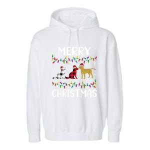 Merry Christmas Lighting Santa Golden Retriever Dog Xmas Gift Garment-Dyed Fleece Hoodie