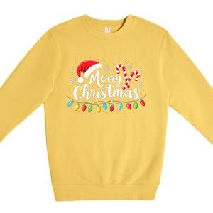 Merry Christmas Lights Red Santa Hat Xmas Family Premium Crewneck Sweatshirt