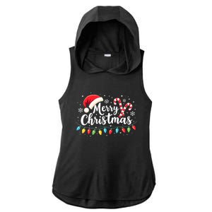 Merry Christmas Lights Red Santa Hat Xmas Family Ladies PosiCharge Tri-Blend Wicking Draft Hoodie Tank