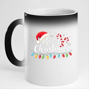 Merry Christmas Lights Red Santa Hat Xmas Family 11oz Black Color Changing Mug