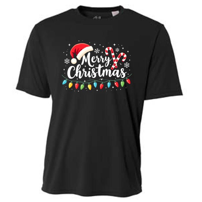 Merry Christmas Lights Red Santa Hat Xmas Family Cooling Performance Crew T-Shirt