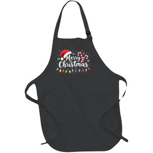 Merry Christmas Lights Red Santa Hat Xmas Family Full-Length Apron With Pockets