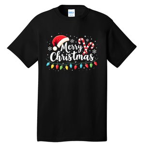 Merry Christmas Lights Red Santa Hat Xmas Family Tall T-Shirt