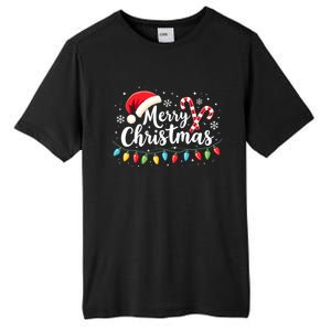 Merry Christmas Lights Red Santa Hat Xmas Family Tall Fusion ChromaSoft Performance T-Shirt