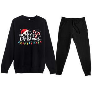 Merry Christmas Lights Red Santa Hat Xmas Family Premium Crewneck Sweatsuit Set