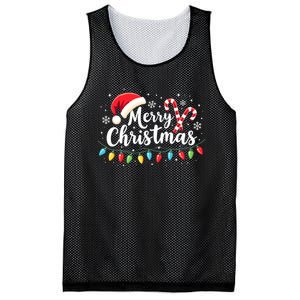 Merry Christmas Lights Red Santa Hat Xmas Family Mesh Reversible Basketball Jersey Tank