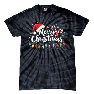 Merry Christmas Lights Red Santa Hat Xmas Family Tie-Dye T-Shirt