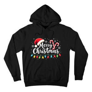 Merry Christmas Lights Red Santa Hat Xmas Family Tall Hoodie