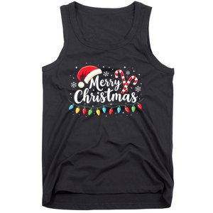 Merry Christmas Lights Red Santa Hat Xmas Family Tank Top