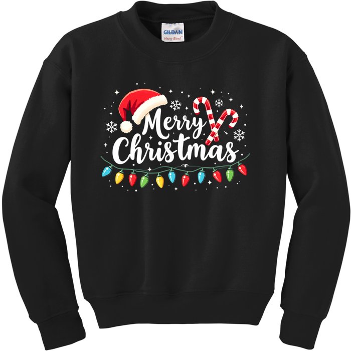 Merry Christmas Lights Red Santa Hat Xmas Family Kids Sweatshirt