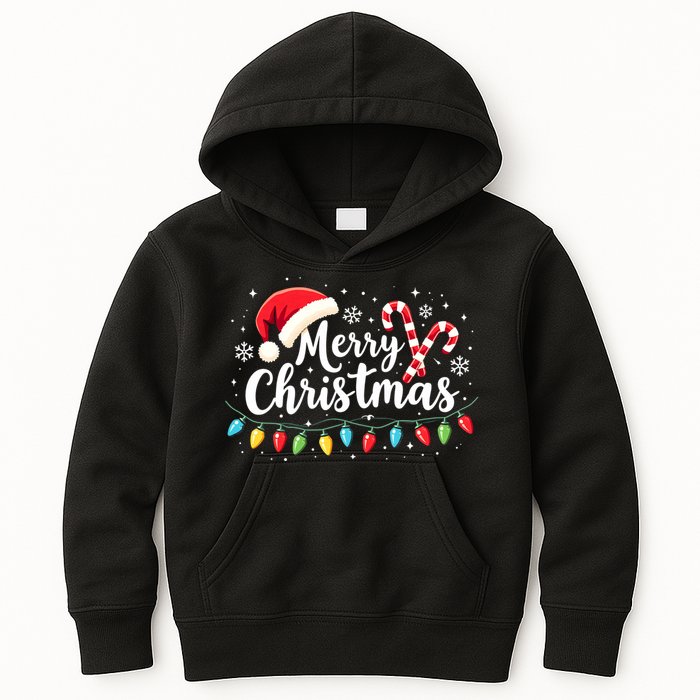 Merry Christmas Lights Red Santa Hat Xmas Family Kids Hoodie