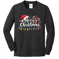 Merry Christmas Lights Red Santa Hat Xmas Family Kids Long Sleeve Shirt