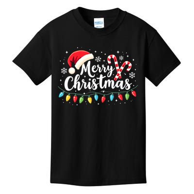 Merry Christmas Lights Red Santa Hat Xmas Family Kids T-Shirt