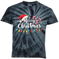 Merry Christmas Lights Red Santa Hat Xmas Family Kids Tie-Dye T-Shirt