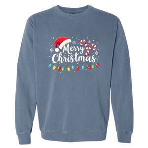 Merry Christmas Lights Red Santa Hat Xmas Family Garment-Dyed Sweatshirt