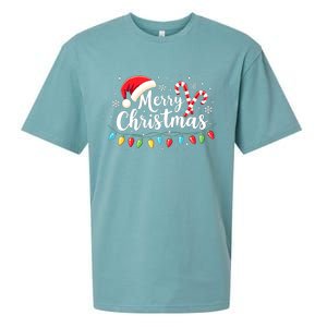 Merry Christmas Lights Red Santa Hat Xmas Family Sueded Cloud Jersey T-Shirt