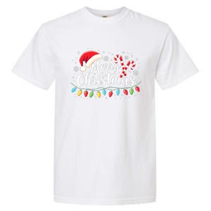 Merry Christmas Lights Red Santa Hat Xmas Family Garment-Dyed Heavyweight T-Shirt