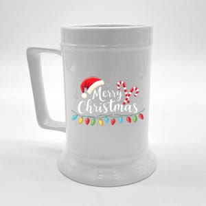 Merry Christmas Lights Red Santa Hat Xmas Family Beer Stein