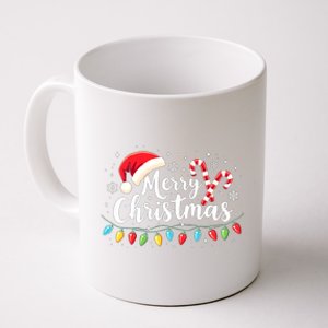 Merry Christmas Lights Red Santa Hat Xmas Family Coffee Mug