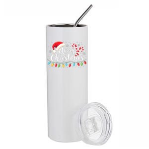 Merry Christmas Lights Red Santa Hat Xmas Family Stainless Steel Tumbler