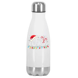 Merry Christmas Lights Red Santa Hat Xmas Family Stainless Steel Insulated Water Bottle