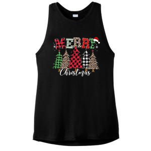 Merry Christmas Leopard Buffalo Red Plaid Ladies PosiCharge Tri-Blend Wicking Tank